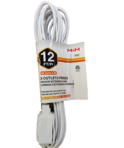 INDOOR EXTENSION CORD 12 FT 3 OUTLET 2 PIN (PACK OF 12)